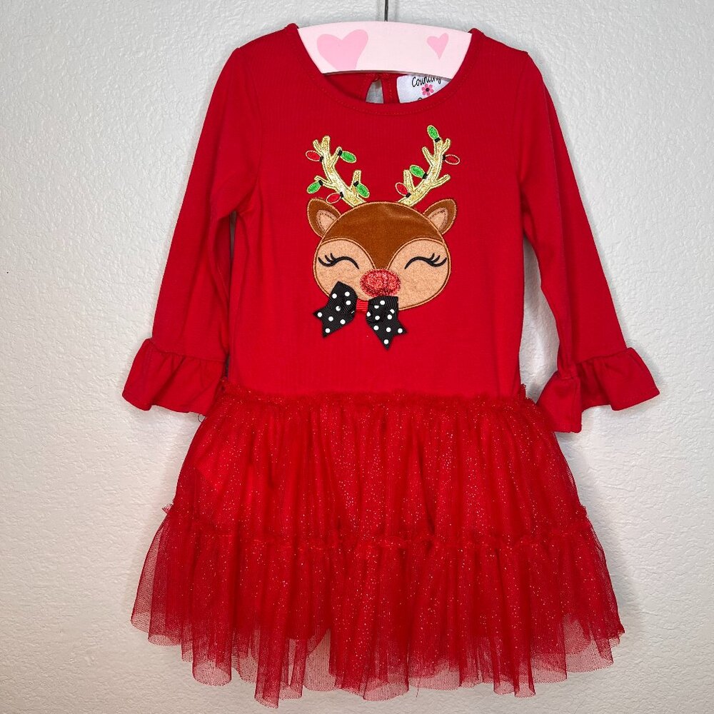 Girls Christmas Dress w Raindeer - red size 3T